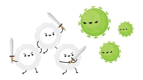 Cartoon white blood cells fighting germs